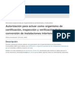 Autorización para Actuar Como Organismo de Certificación, Inspección y Verificación de La Conversión de Instalaciones Interiores de Gas