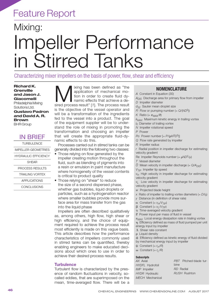 Impeller Perfomance in Stirred Tanks | PDF | Vortices | Pump