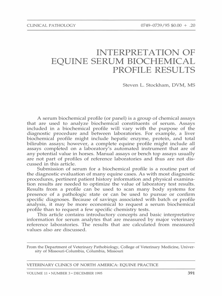 Equine Serum Biochemical Profile Guide | PDF | Creatinine | Kidney
