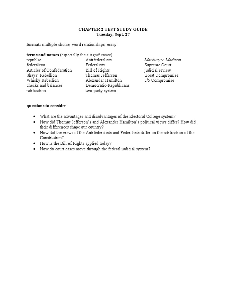 Chapter 2 Test Study Guide Tuesday, Sept. 27 Format: Multiple Choice ...