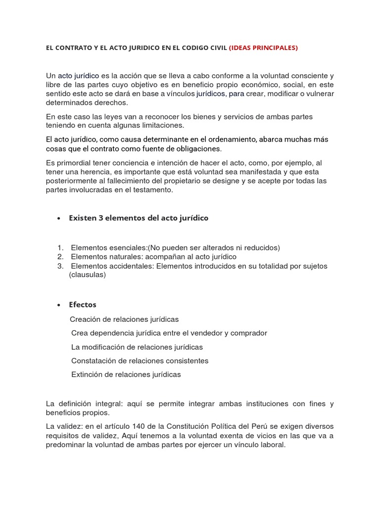 Acto Jurídico y Contrato en el Código Civil | PDF | Ley común ...