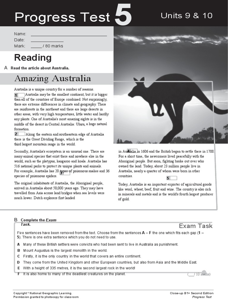 B1 Editable Progress Test 5 Pdf Australia Employment