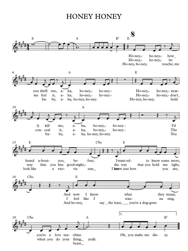 HONEY HONEY Corta en E Partitura Completa PDF