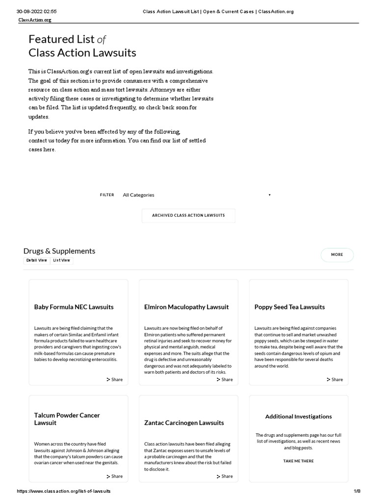 Class Action Lawsuit List Open & Current Cases PDF Overtime Employment