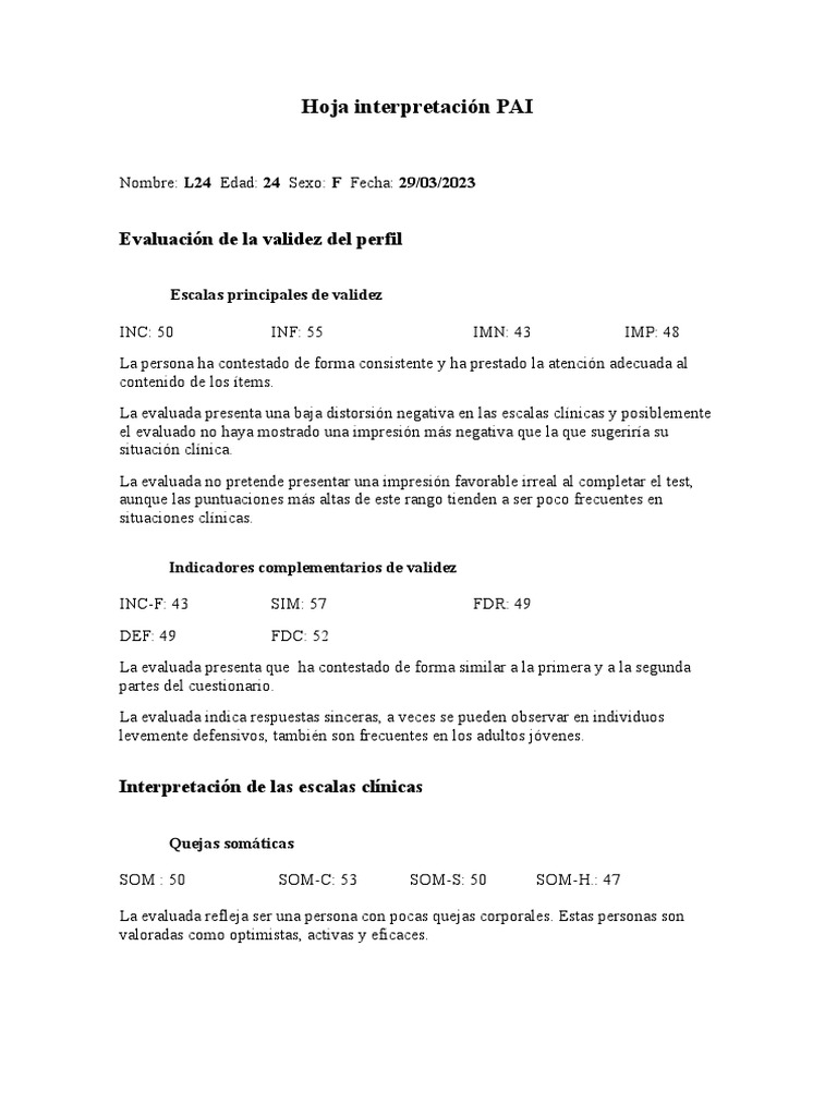 Interpretación de Resultados del Test PAI | PDF | Ansiedad | Ira