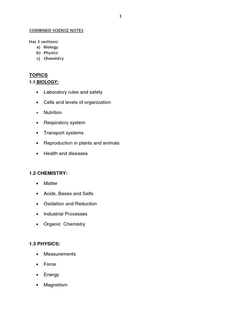 Combined Science Notes | PDF | Flowers | Heart