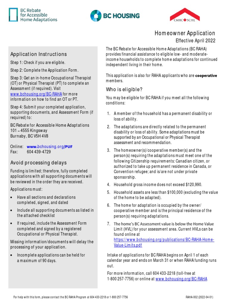 BC RAHA Homeowner Application Guide | PDF | Shower | Bathroom