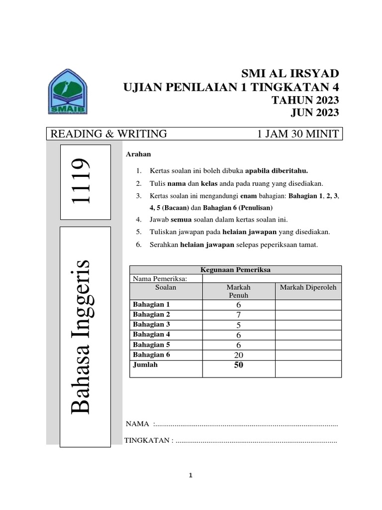 COVER UP1 Form 4 Ir 2023 | PDF
