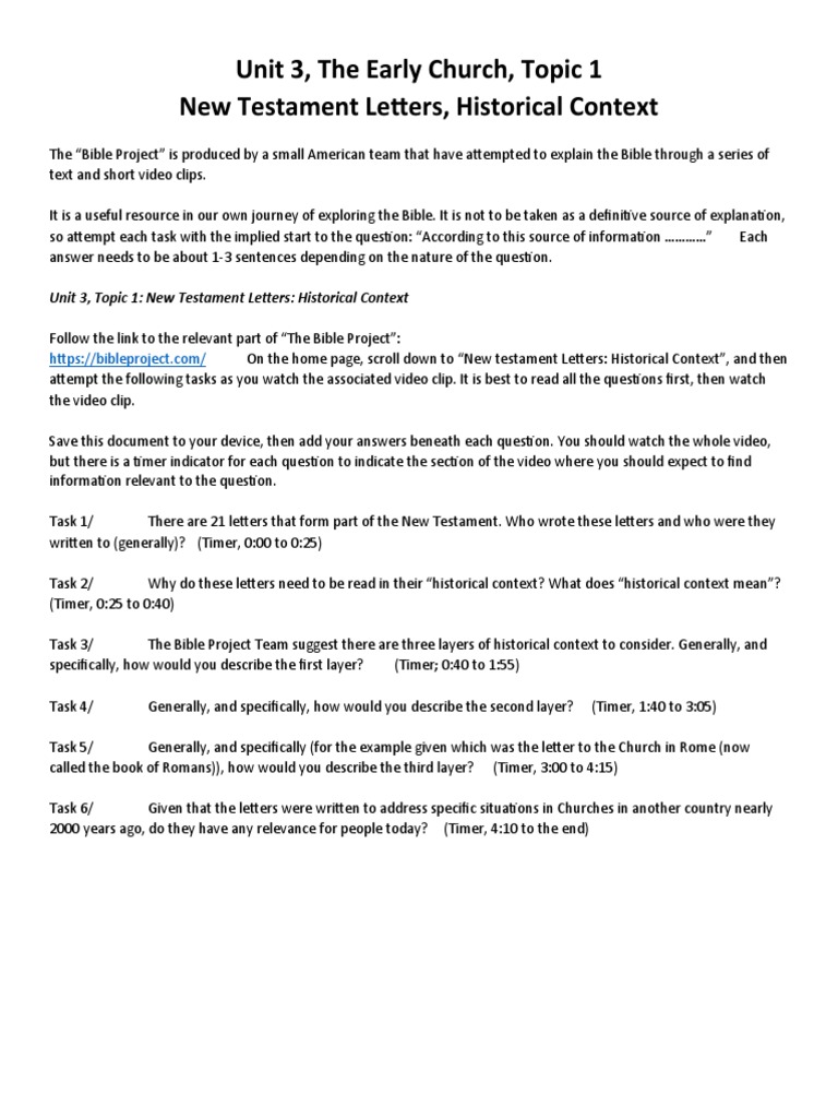 1, Unit 3, NT Letters, Historical, Students | PDF