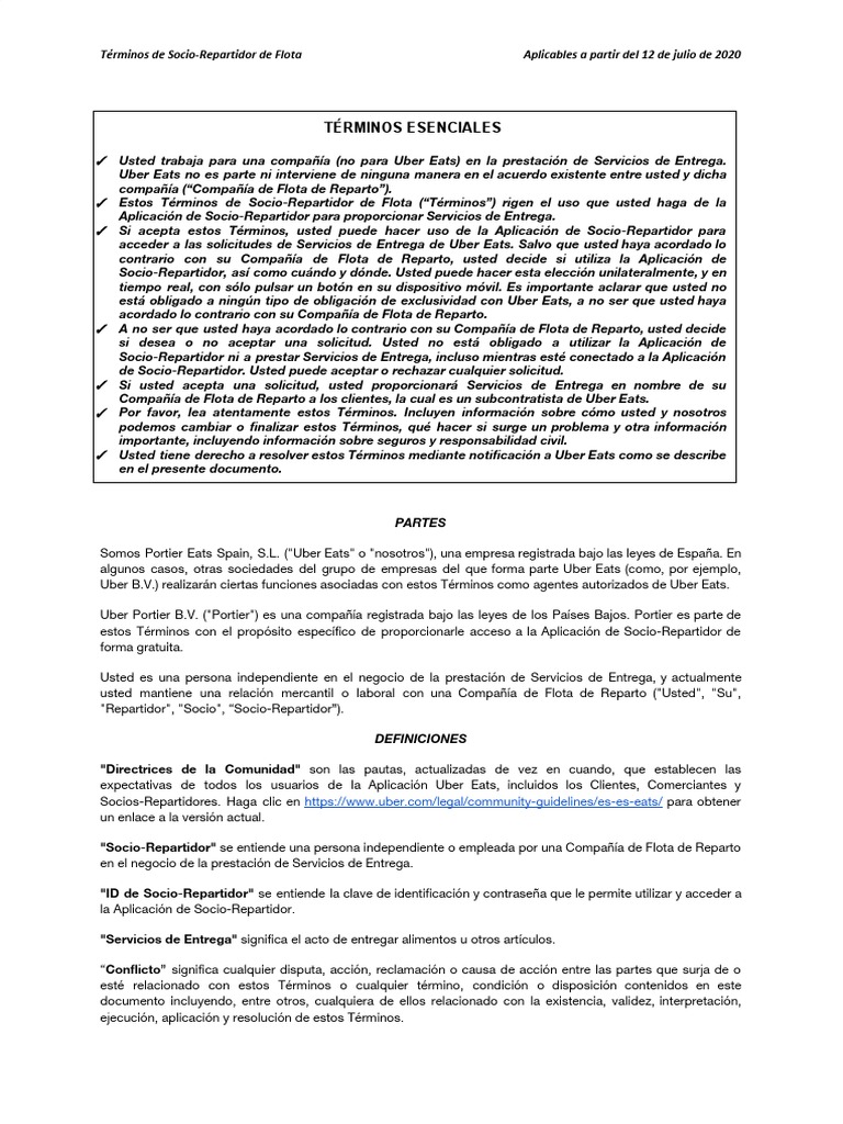 Términos para Socios-Repartidores de Flota | PDF | Seguro | Privacidad ...