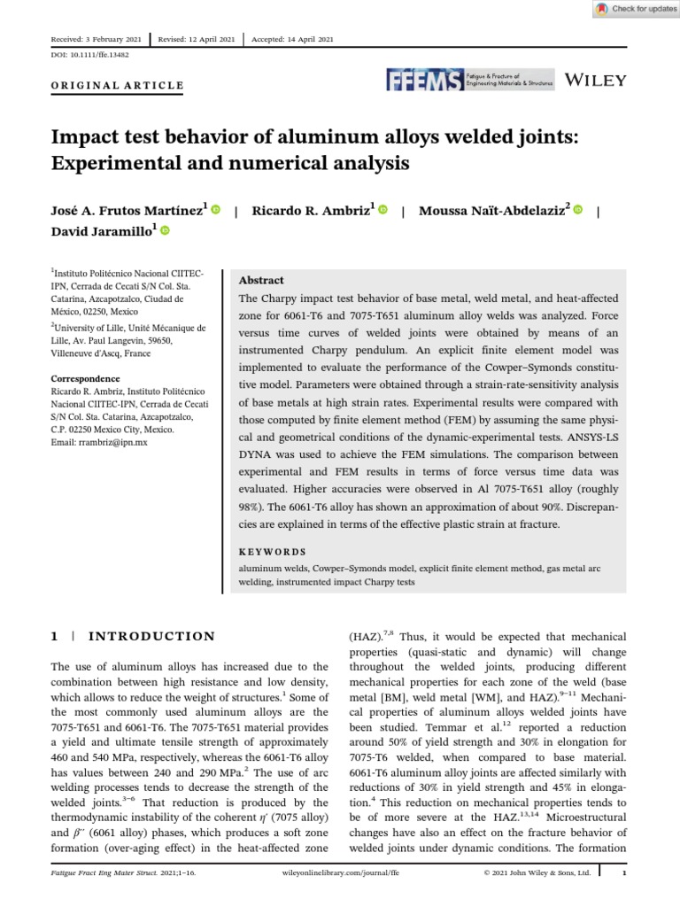 Impact Test Behavior of Aluminum Alloys Welded Joints: Experimental and ...