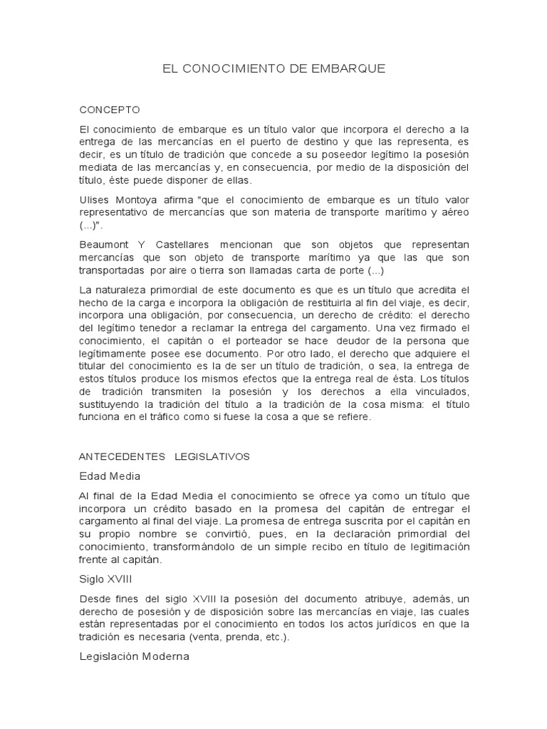 Conocimiento De Embarque Pdf Guía De Carga Bueno Economía