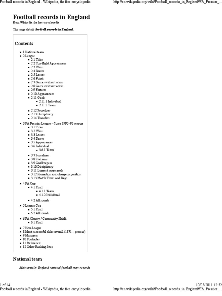 Football Records in England Wikipedia, The Free Encyclopedia PDF