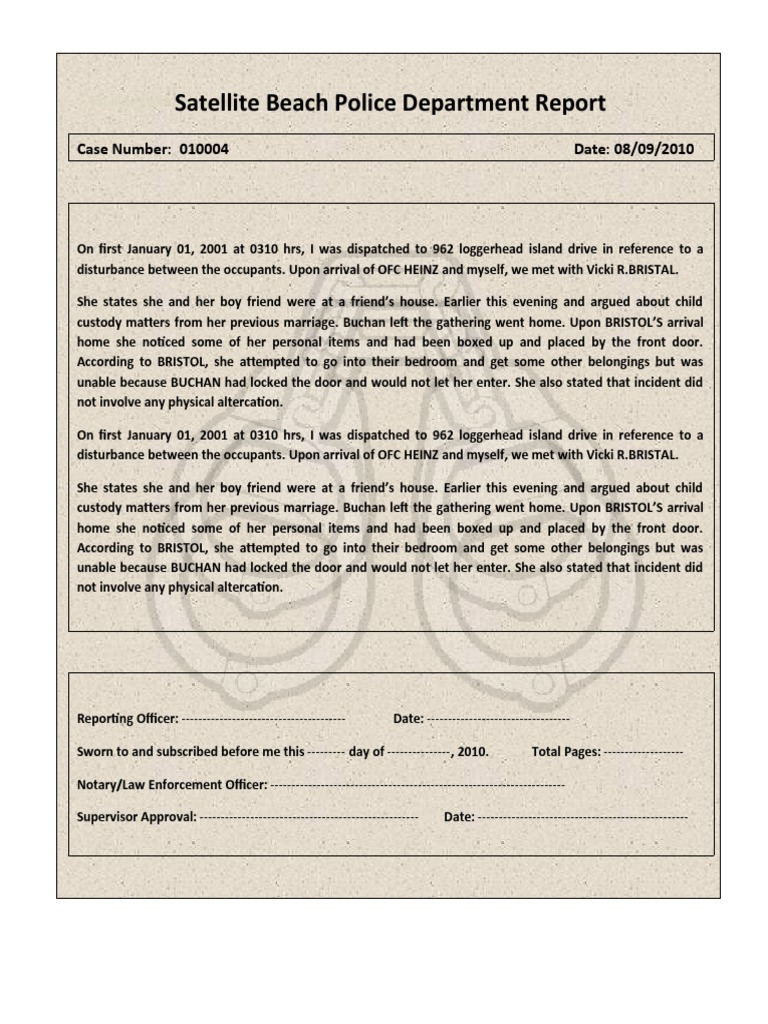 Satellite Beach Police Report 010004 | PDF