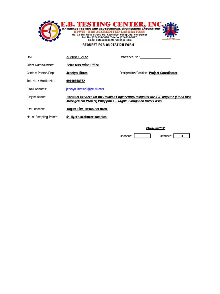 Request for Quotation: Flood Risk Project | PDF