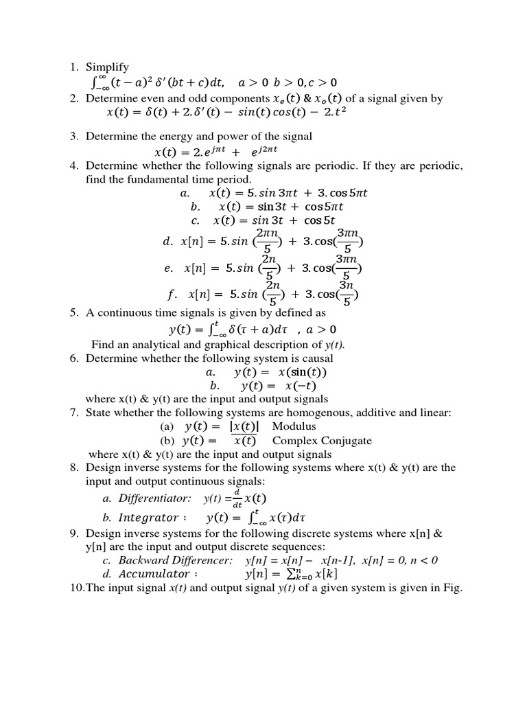 Tutorial Problems Mid Sem Sig&sys PDF | PDF | Mathematical Analysis ...