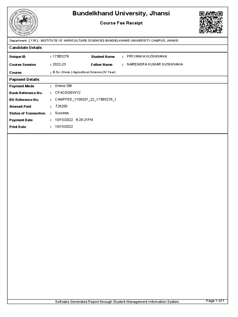Course Fee Payment Receipt | PDF