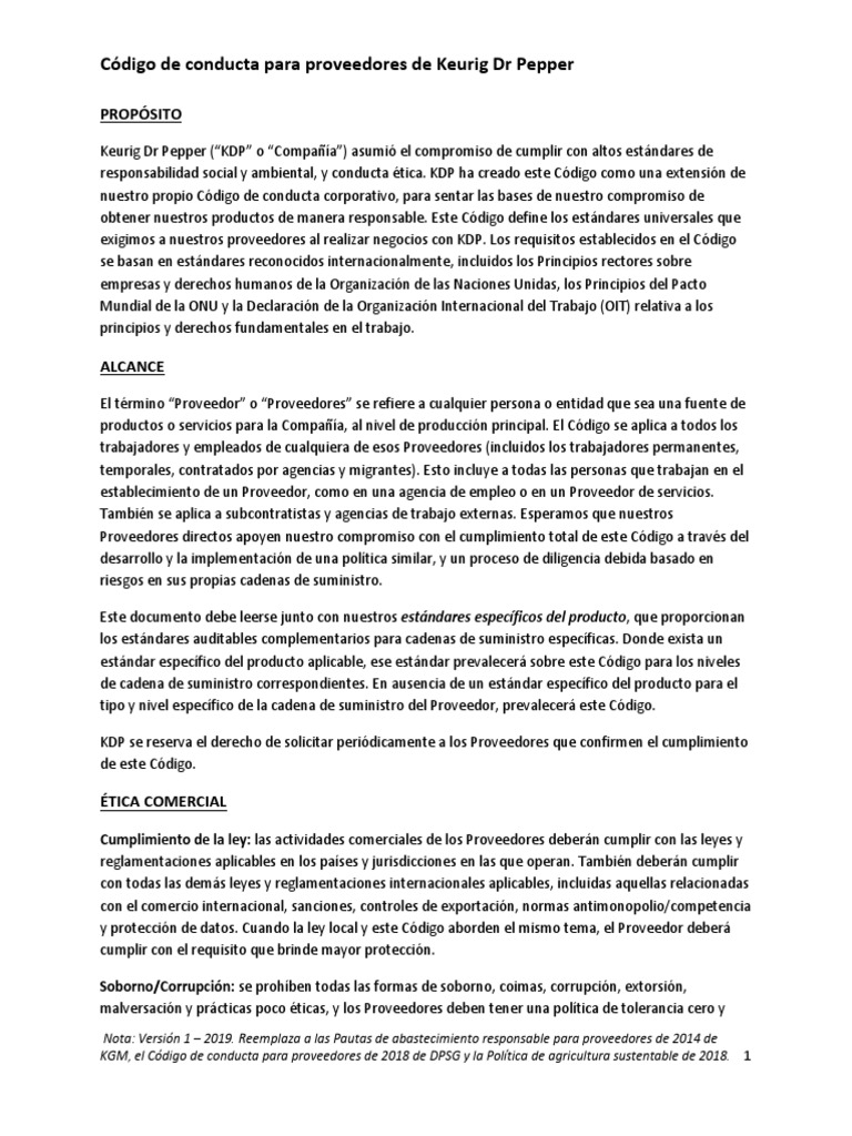 KDP Supplier Code of Conduct and Product Specific Standards - SPANISH ...