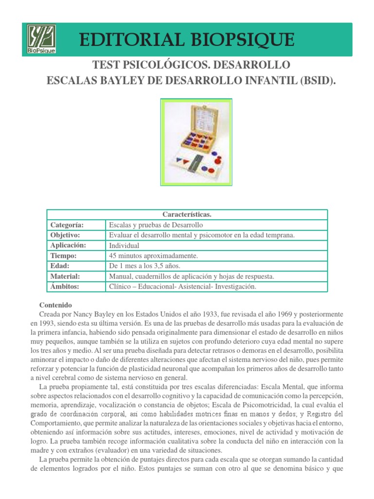 Escalas Bayley para Evaluación Infantil | PDF | Mente | Sicología