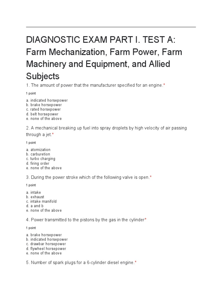 Diagnostic Exam Part I. Test A | PDF | Horsepower | Engines