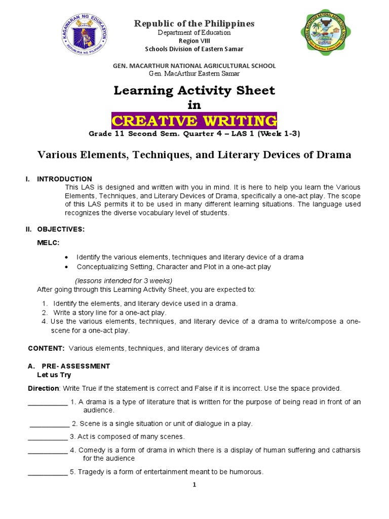 CREATIVE WRITING Q4 - LAS 1week 1 3 | PDF | Play (Theatre) | Plot ...