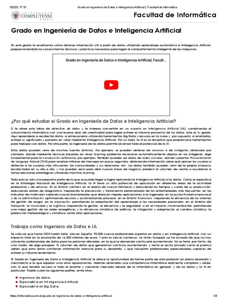 Grado en IA y Big Data en UCM | PDF | Inteligencia artificial ...