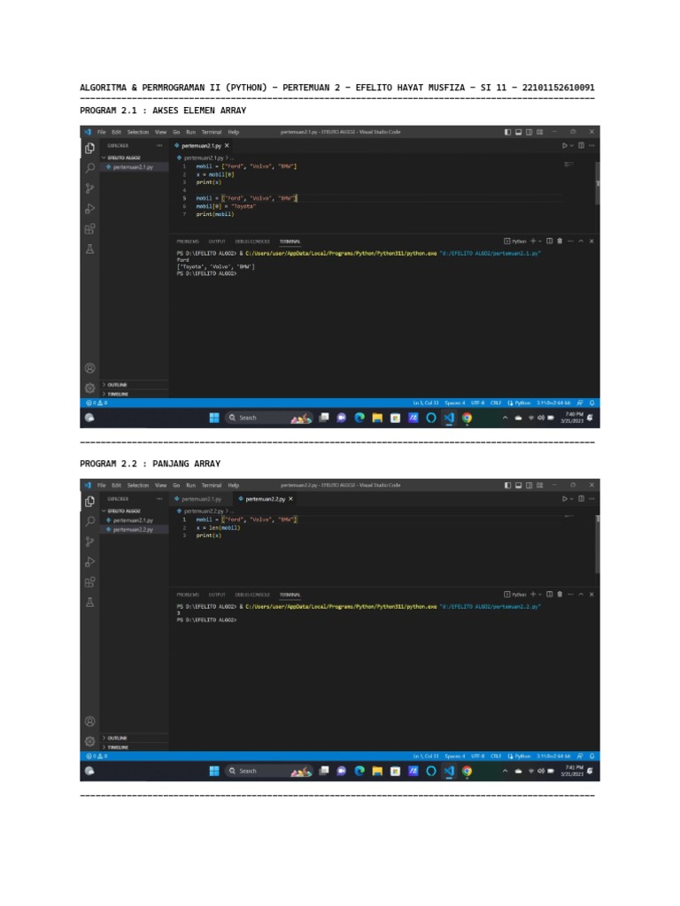 Latihan Pemrograman Array (Python) | PDF