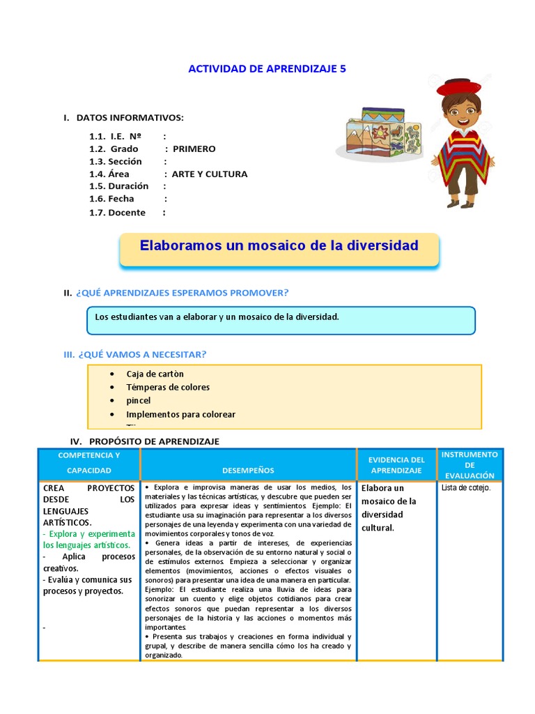 Mosaico de la Diversidad Cultural | PDF | Aprendizaje | Evaluación