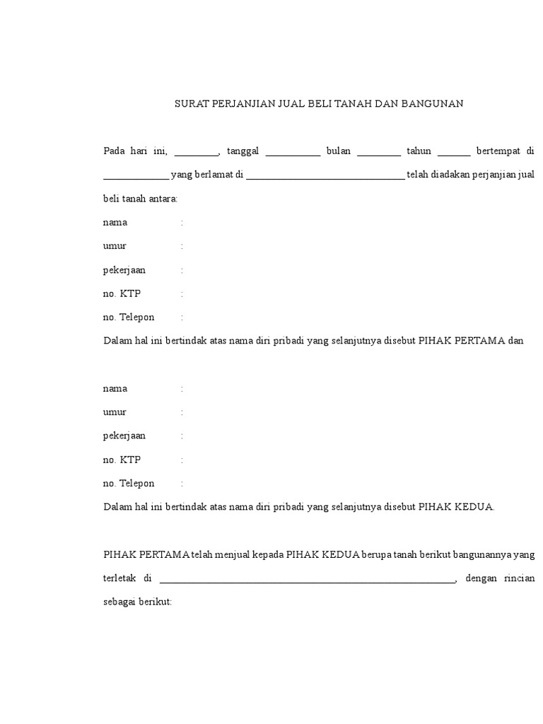 Contoh Surat Perjanjian Jual Beli Tanah | PDF