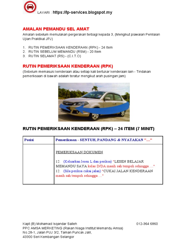 Amalan Pemandu Sel Amat Rutin Pemeriksaan Kenderaan Rpk 24 Item 7