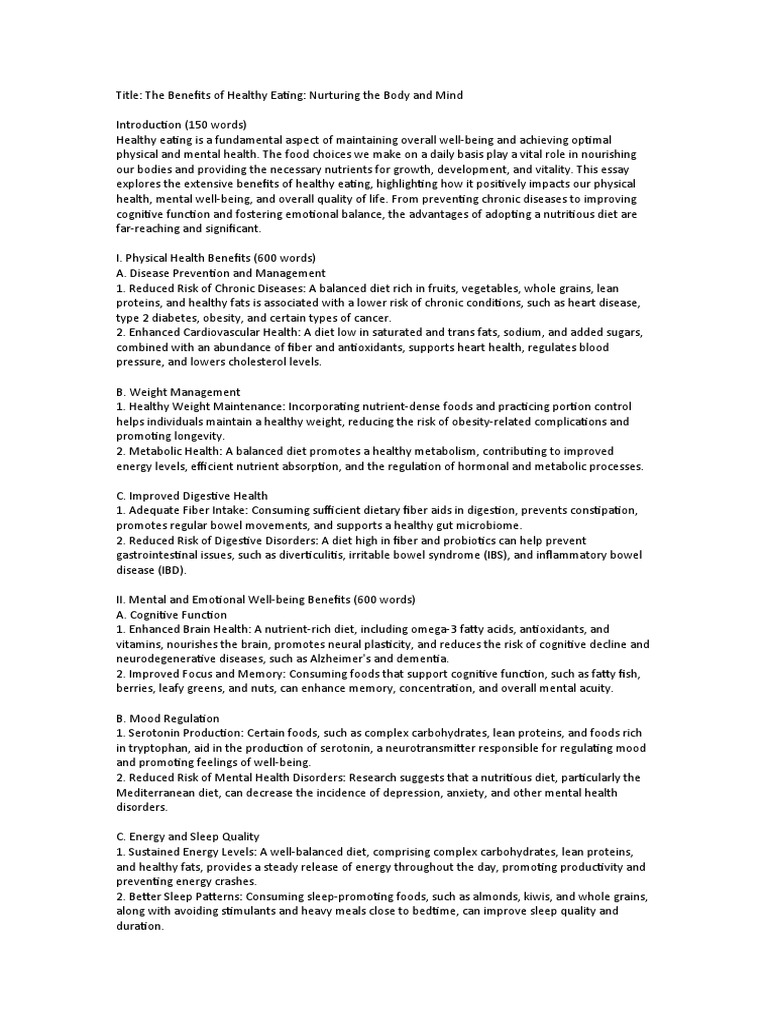 Healthy Eating: Body and Mind Benefits | PDF | Healthy Diet | Diet ...