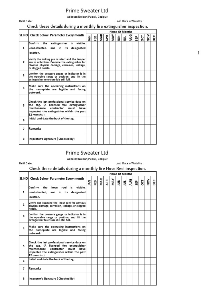Fire Hose Reel Checklist PDF