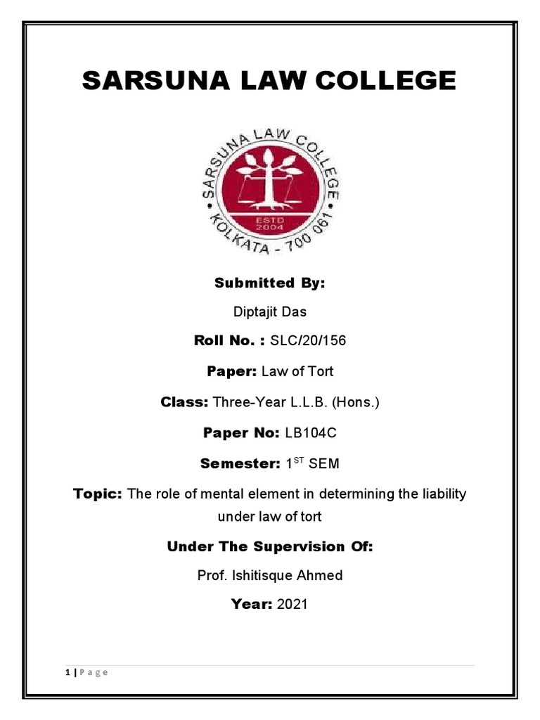 law-of-tort-project-pdf-tort-negligence