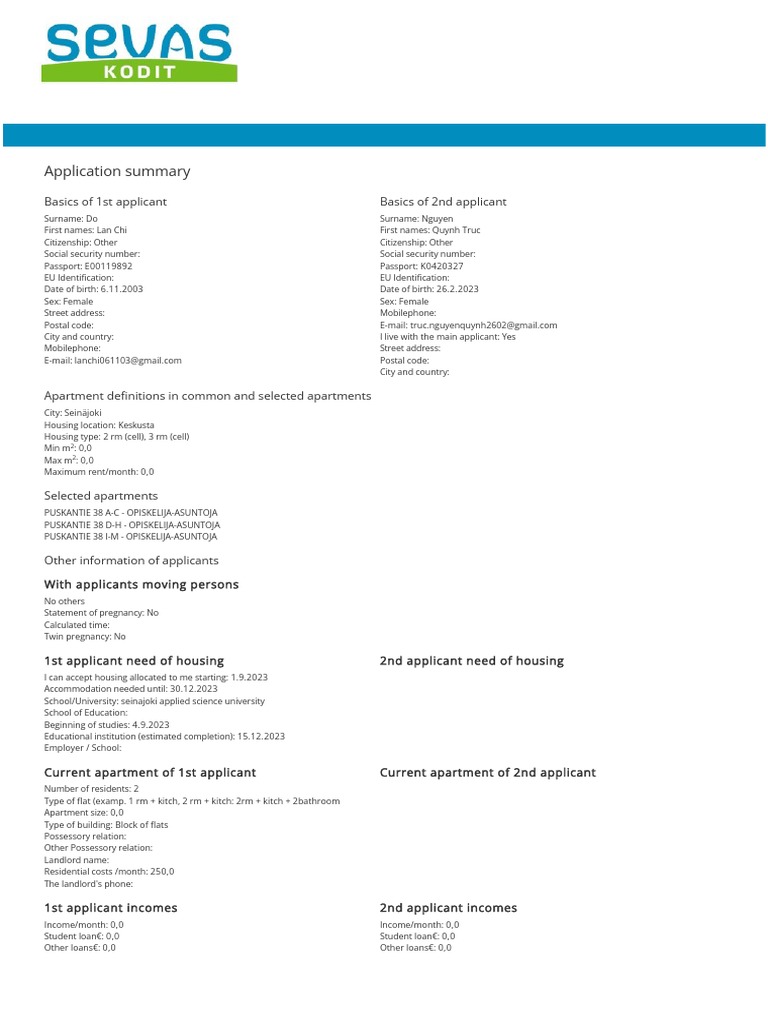 Summary of Application | PDF | Loans | Mortgage Loan
