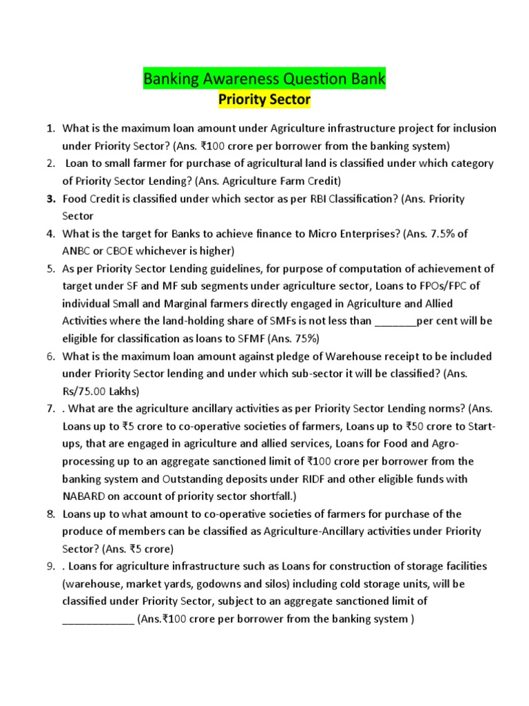 Banking Awareness Question Bank | PDF | Loans | Economies