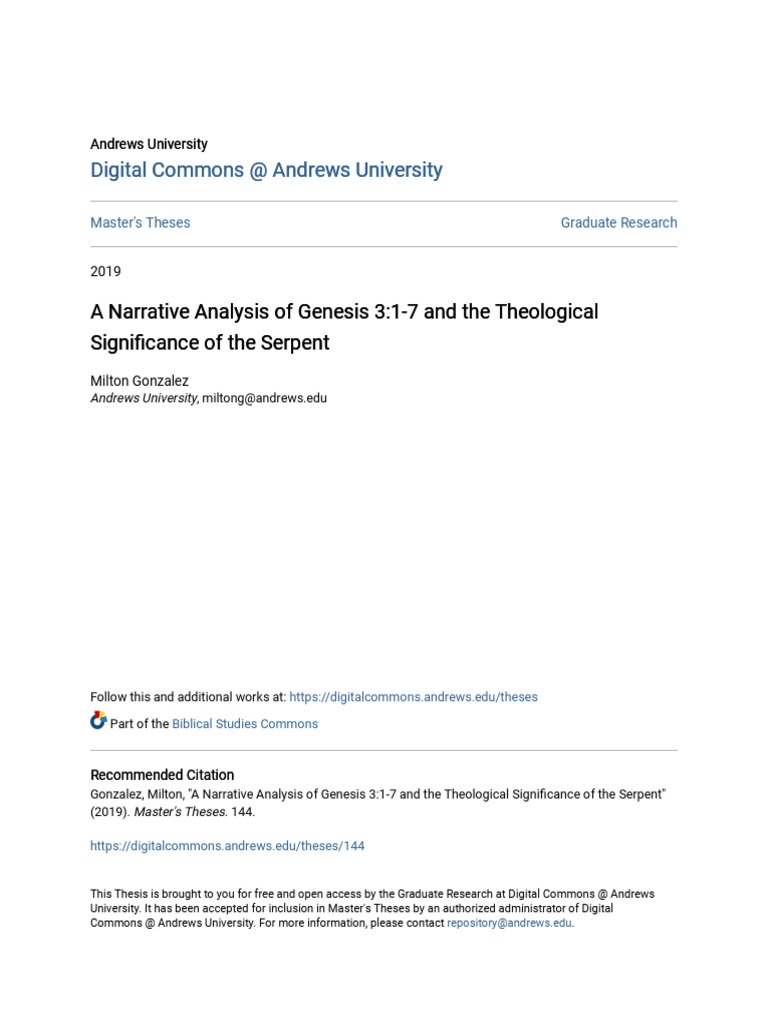 A Narrative Analysis of Genesis 3 - 1-7 and The Theological Signifi ...