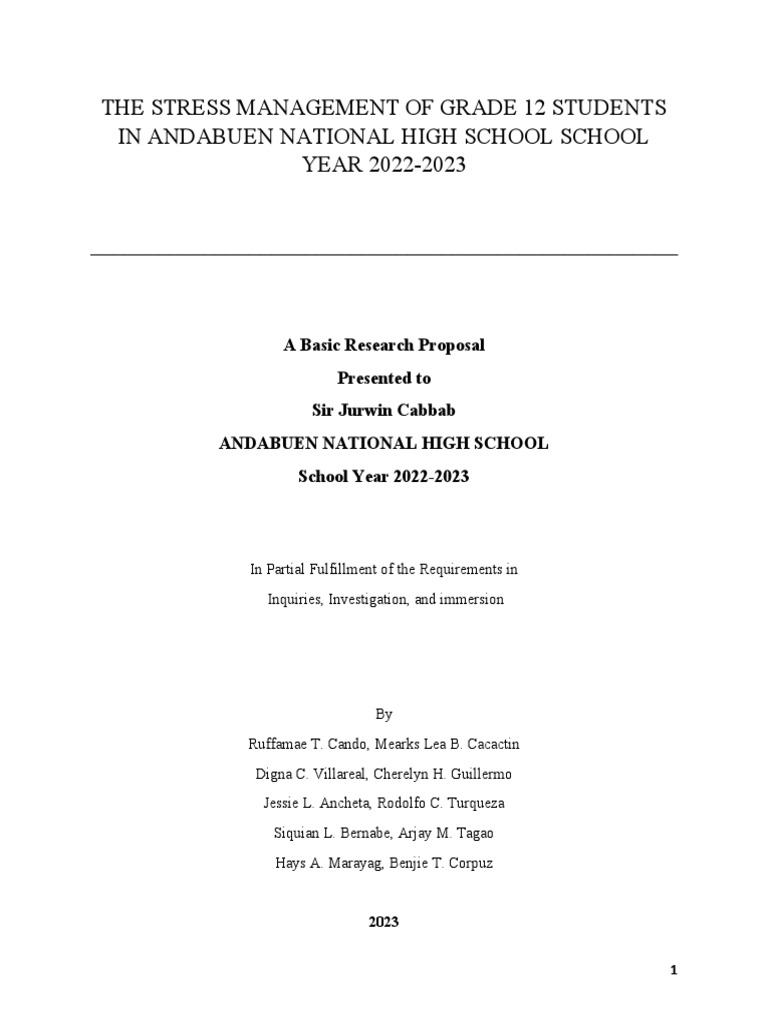 Managing Stress in Grade 12 Students | PDF | Stress (Biology ...