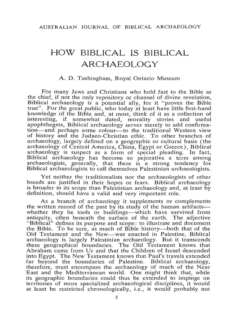 Ho/V Biblical Is Biblical Archaeology Australian Journal of