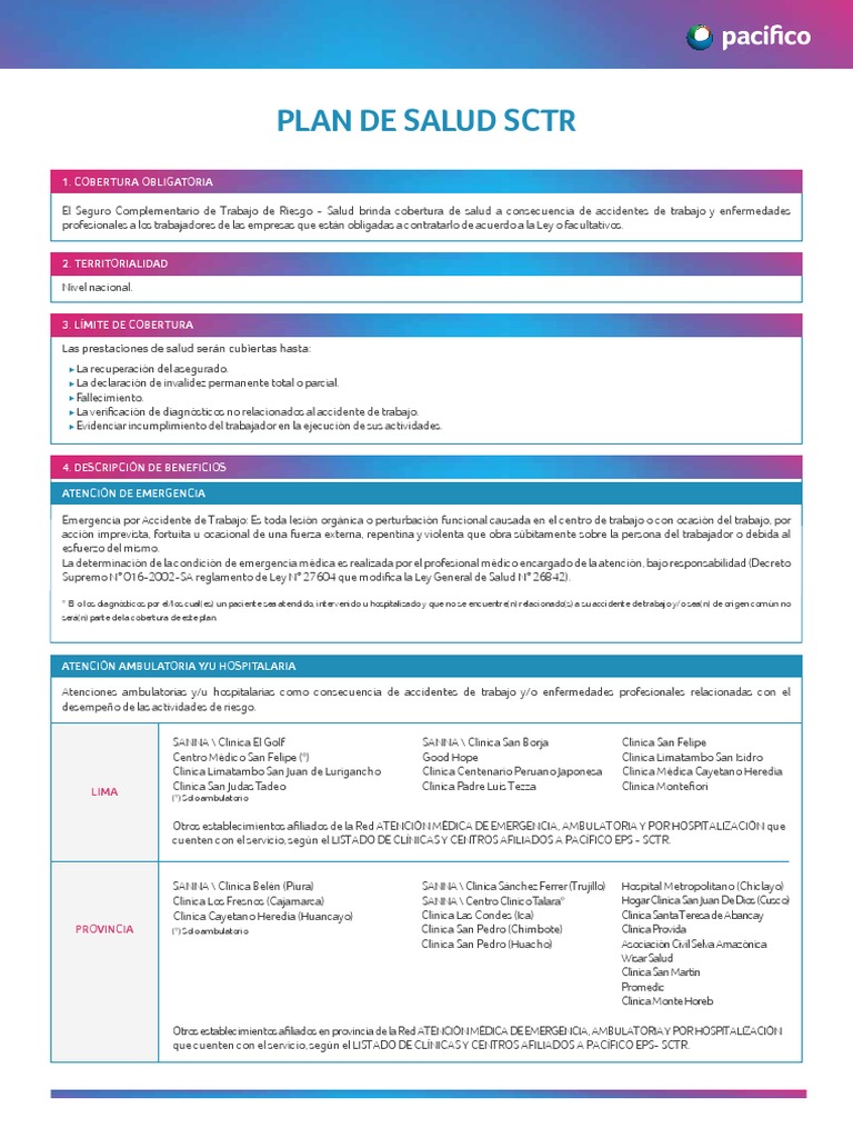 Plan de Salud SCTR: Cobertura y Beneficios | PDF | Cuidado de la salud ...