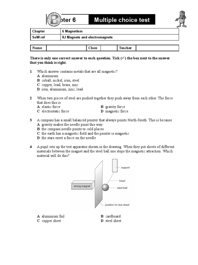 worksheet Magnets Worksheet 8j magnets and magnetism multiple choice test inductor magnetic field