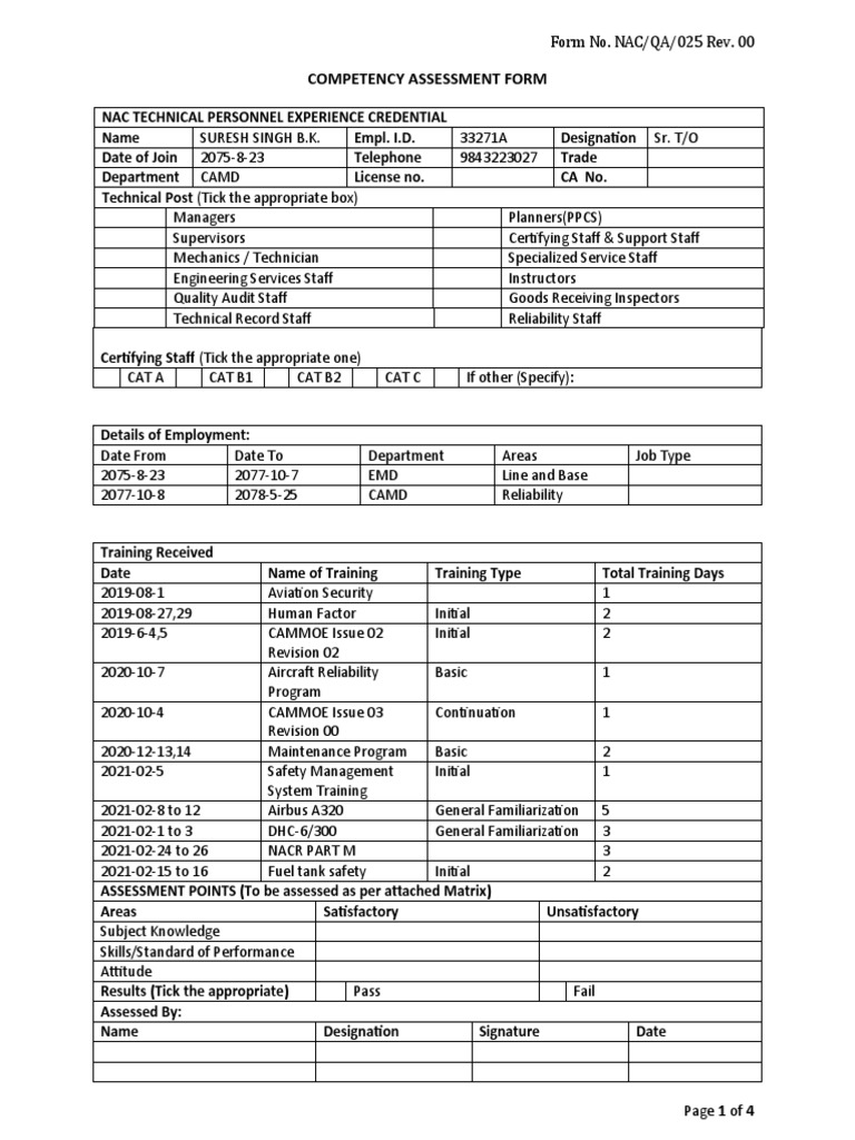 NAC QA 025 Rev 00 Competency Assessment Form Format(1) PDF
