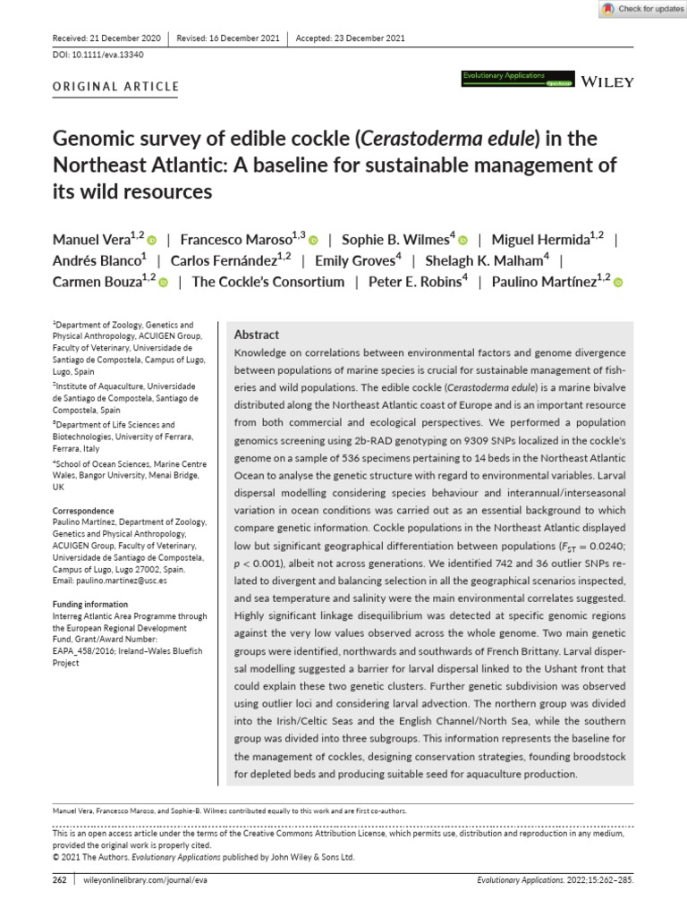 Genomic Study of Edible Cockle in Atlantic | PDF | Single Nucleotide ...