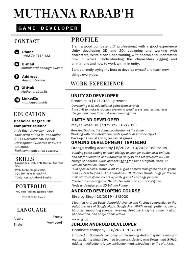 Unity 3D Developer Portfolio & Skills | PDF | Unity (Game Engine ...