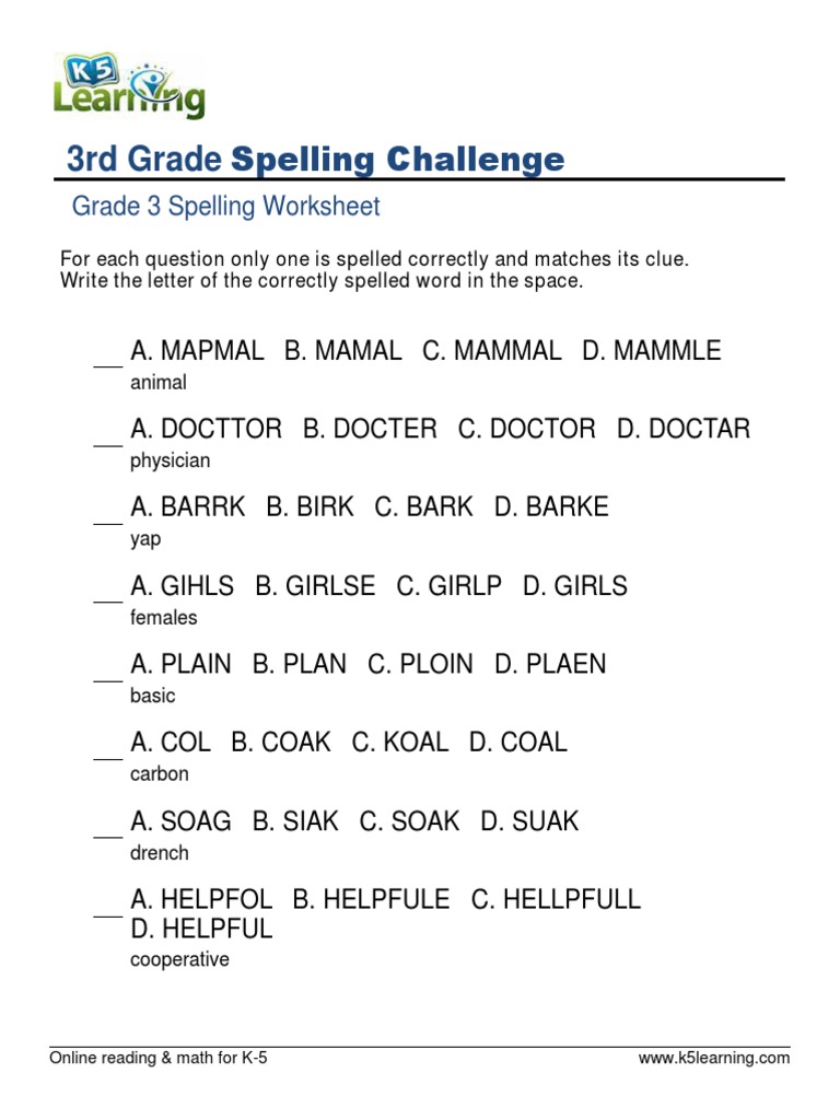 Grade 3 spelling pdf