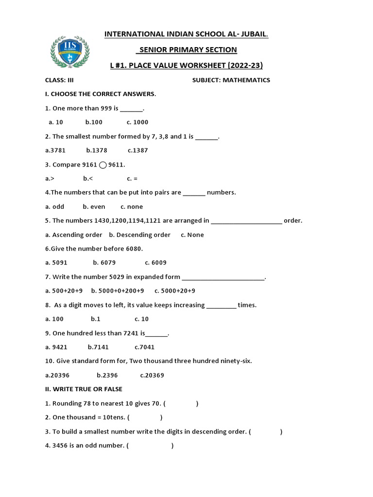 Class 3 Maths PDF Numbers Arithmetic