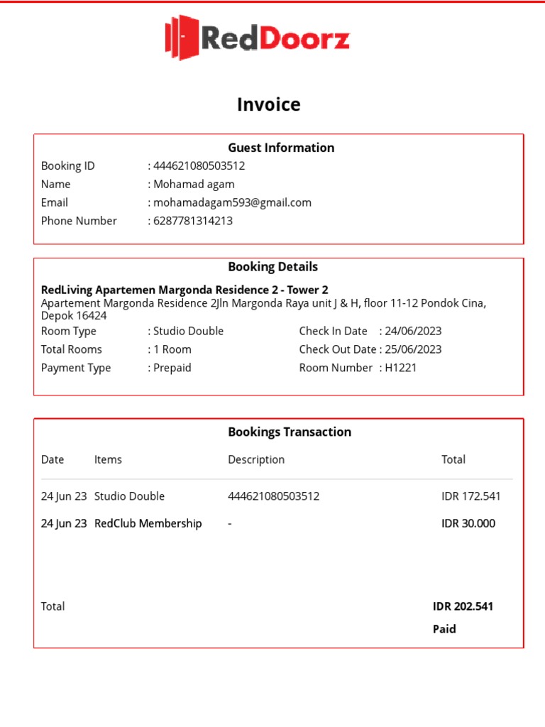 RedLiving Invoice for Mohamad Agam | PDF
