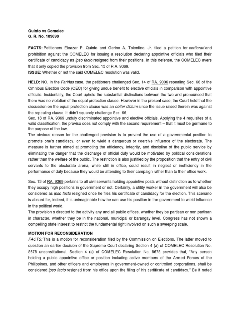 Quinto vs comelec pdf national supreme courts social institutions