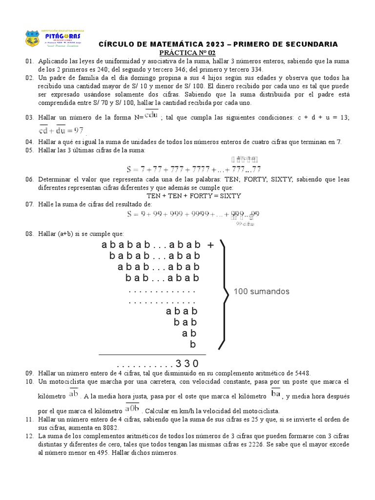 Práctica de Matemática | PDF | División (Matemáticas) | Matemáticas