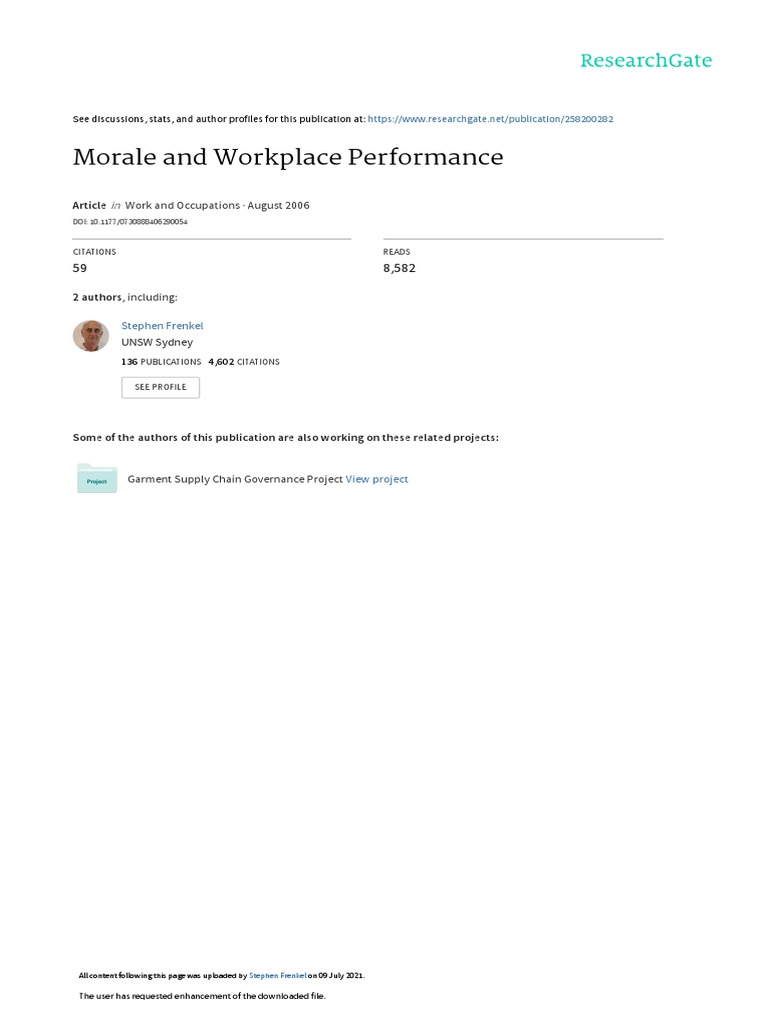 Morale and Workplace Performance | PDF | Labour Economics | Employment