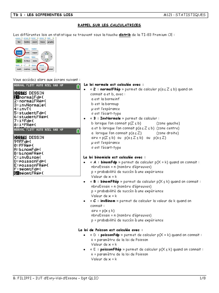 M121 TD1 Les Différentes Lois 19-20 | PDF | Loi de probabilité ...